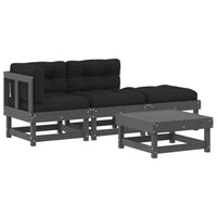 Thumbnail for 4-tlg. Garten-Lounge-Set mit Kissen Grau Massivholz
