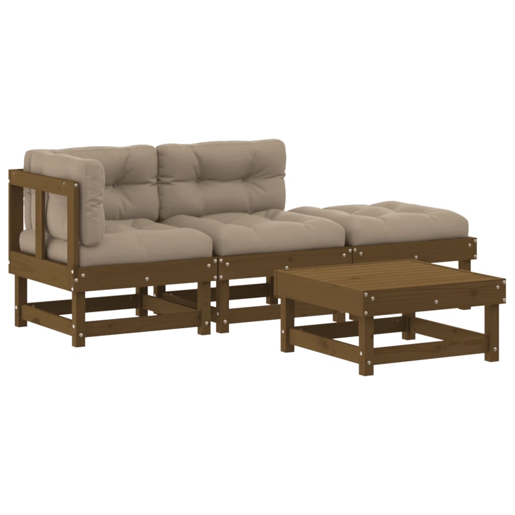 4-tlg. Garten-Lounge-Set mit Kissen Honigbraun Massivholz