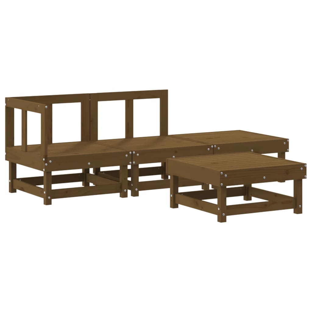 4-tlg. Garten-Lounge-Set mit Kissen Honigbraun Massivholz