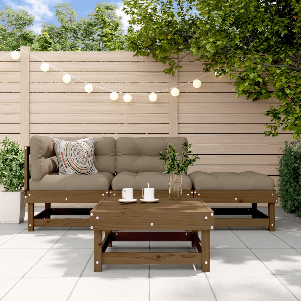 4-tlg. Garten-Lounge-Set mit Kissen Honigbraun Massivholz