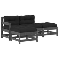 Thumbnail for 4-tlg. Garten-Lounge-Set mit Kissen Grau Massivholz