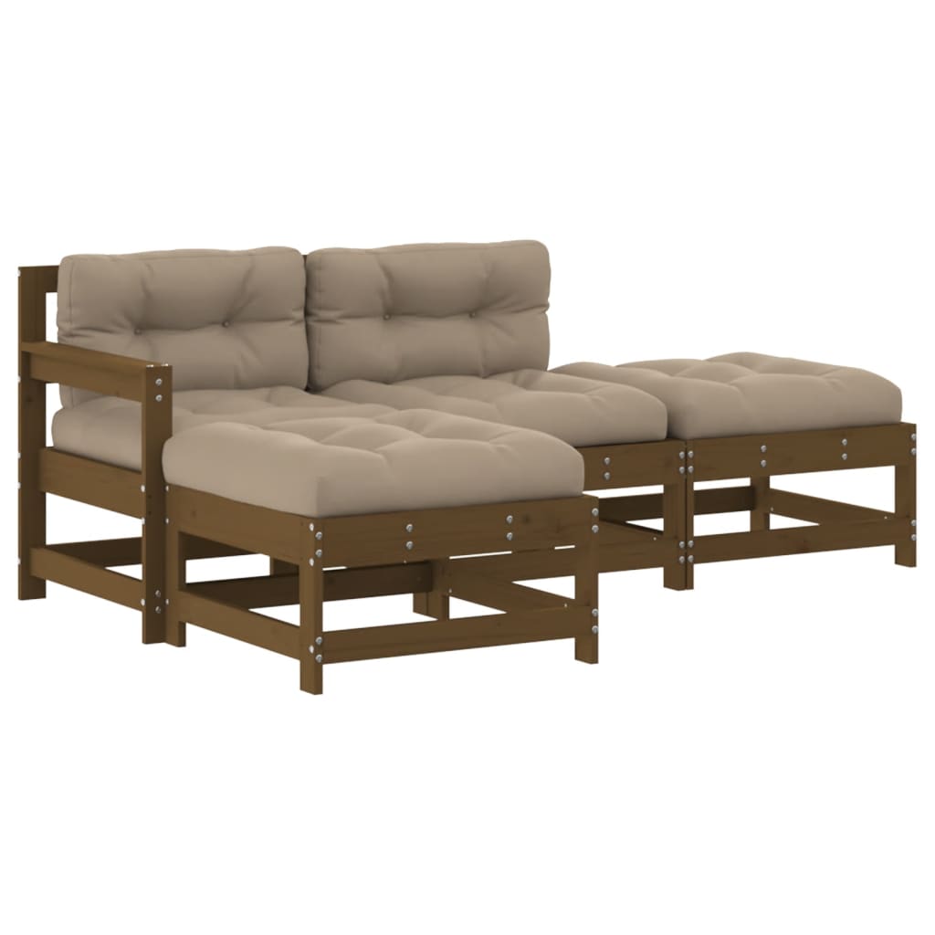 4-tlg. Garten-Lounge-Set mit Kissen Honigbraun Massivholz