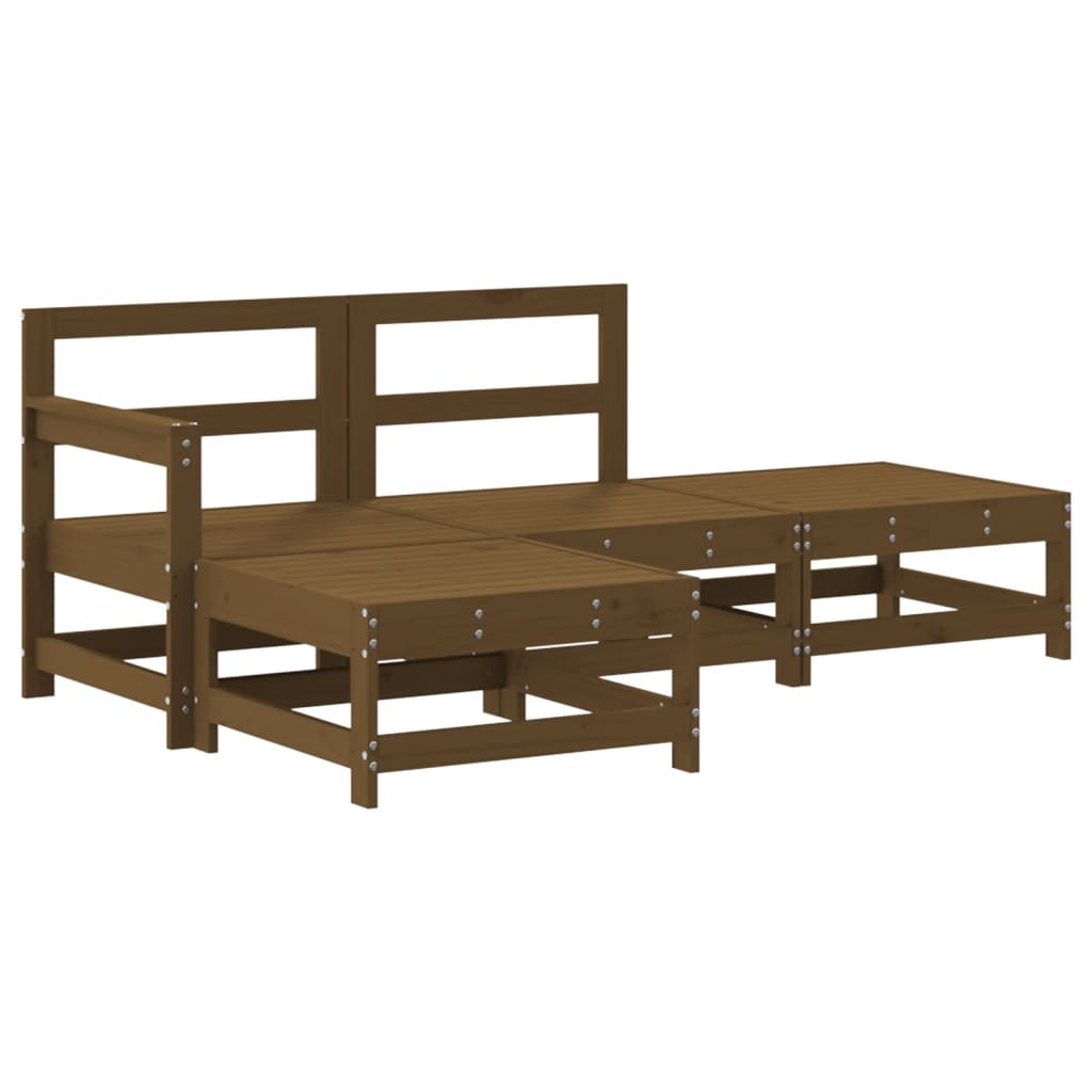 4-tlg. Garten-Lounge-Set mit Kissen Honigbraun Massivholz