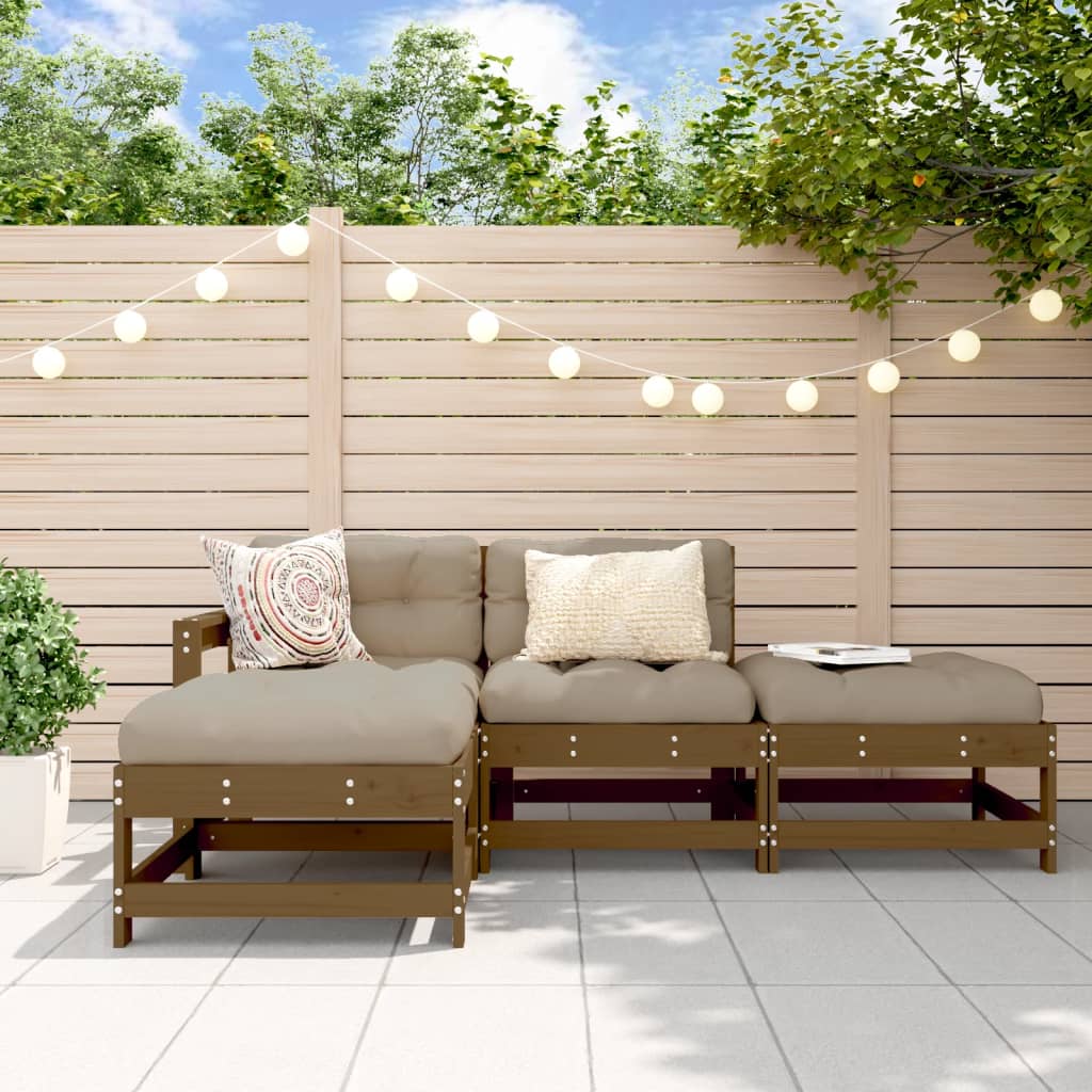 4-tlg. Garten-Lounge-Set mit Kissen Honigbraun Massivholz