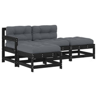 Thumbnail for 4-tlg. Garten-Lounge-Set mit Kissen Schwarz Massivholz