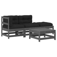 Thumbnail for 4-tlg. Garten-Lounge-Set mit Kissen Grau Massivholz