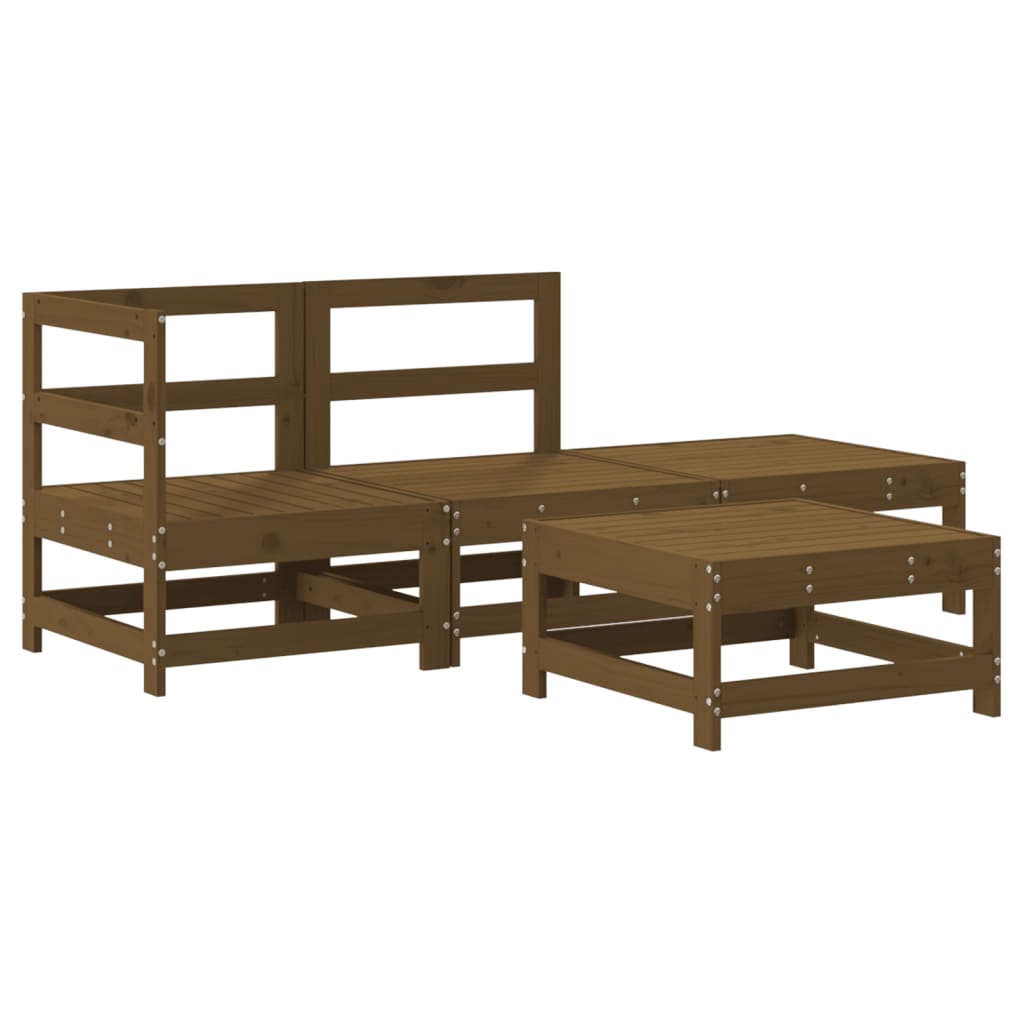 4-tlg. Garten-Lounge-Set mit Kissen Honigbraun Massivholz
