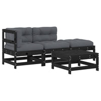 Thumbnail for 4-tlg. Garten-Lounge-Set mit Kissen Schwarz Massivholz