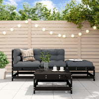 Thumbnail for 4-tlg. Garten-Lounge-Set mit Kissen Schwarz Massivholz