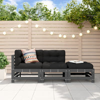 Thumbnail for 3-tlg. Garten-Lounge-Set mit Kissen Grau Massivholz