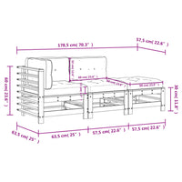 Thumbnail for 3-tlg. Garten-Lounge-Set mit Kissen Honigbraun Massivholz