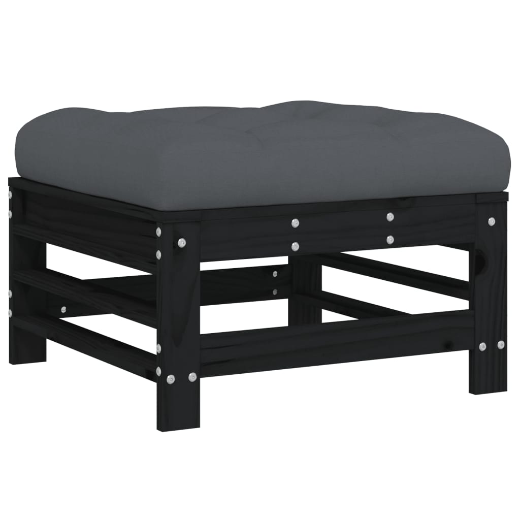 3-tlg. Garten-Lounge-Set mit Kissen Schwarz Massivholz