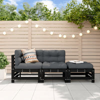 Thumbnail for 3-tlg. Garten-Lounge-Set mit Kissen Schwarz Massivholz