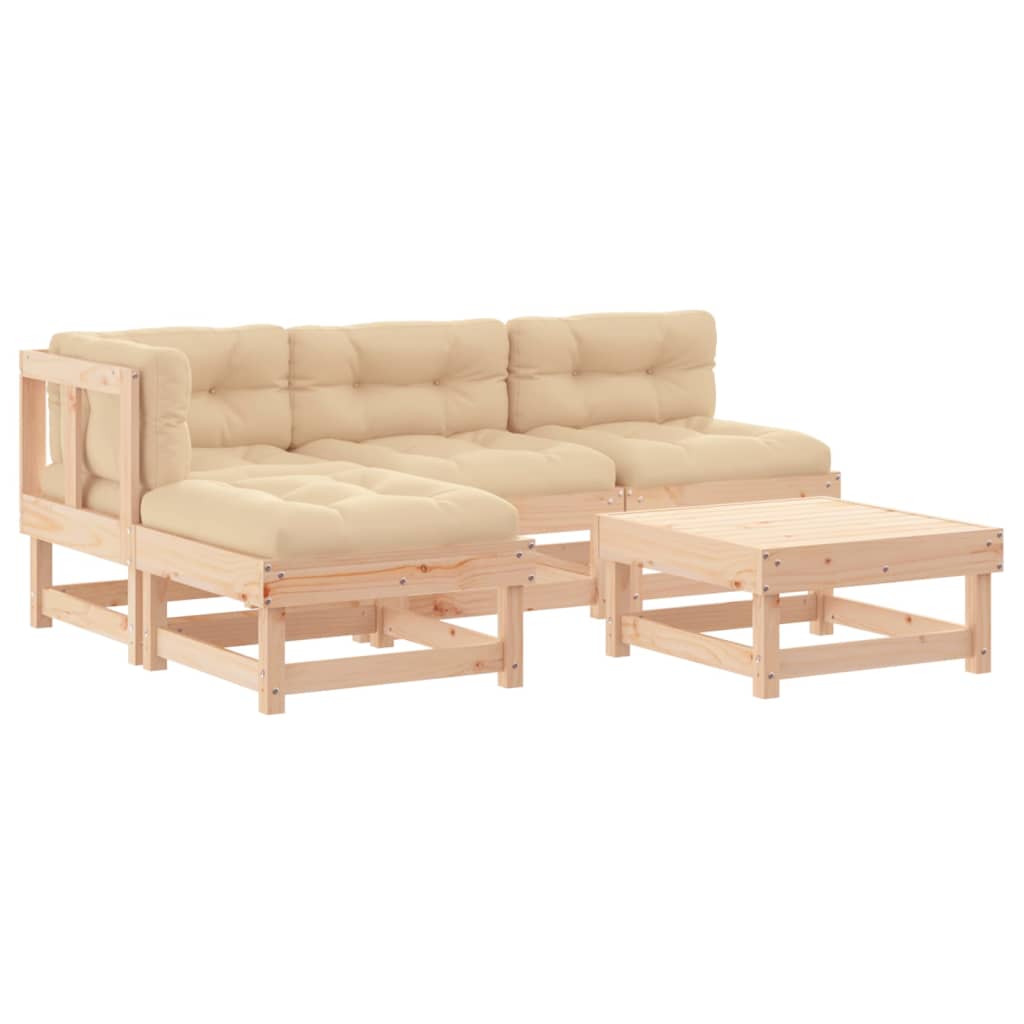 5-tlg. Garten-Lounge-Set mit Kissen Massivholz