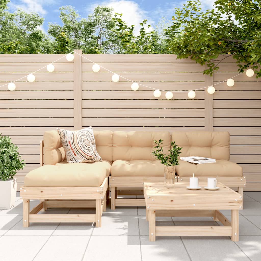 5-tlg. Garten-Lounge-Set mit Kissen Massivholz