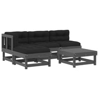 Thumbnail for 5-tlg. Garten-Lounge-Set mit Kissen Grau Massivholz