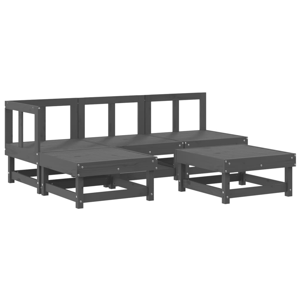 5-tlg. Garten-Lounge-Set mit Kissen Grau Massivholz