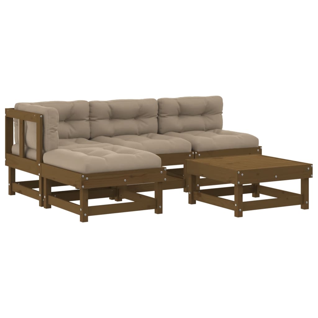 5-tlg. Garten-Lounge-Set mit Kissen Honigbraun Massivholz