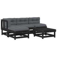 Thumbnail for 5-tlg. Garten-Lounge-Set mit Kissen Schwarz Massivholz