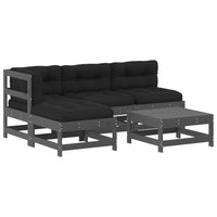 Thumbnail for 5-tlg. Garten-Lounge-Set mit Kissen Grau Massivholz
