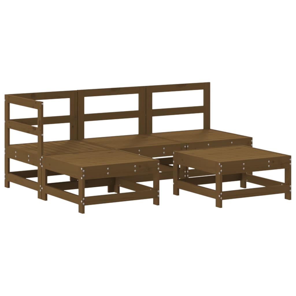 5-tlg. Garten-Lounge-Set mit Kissen Honigbraun Massivholz
