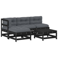 Thumbnail for 5-tlg. Garten-Lounge-Set mit Kissen Schwarz Massivholz