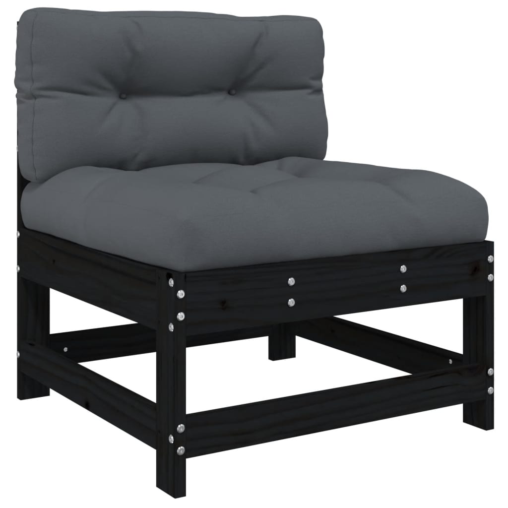 5-tlg. Garten-Lounge-Set mit Kissen Schwarz Massivholz