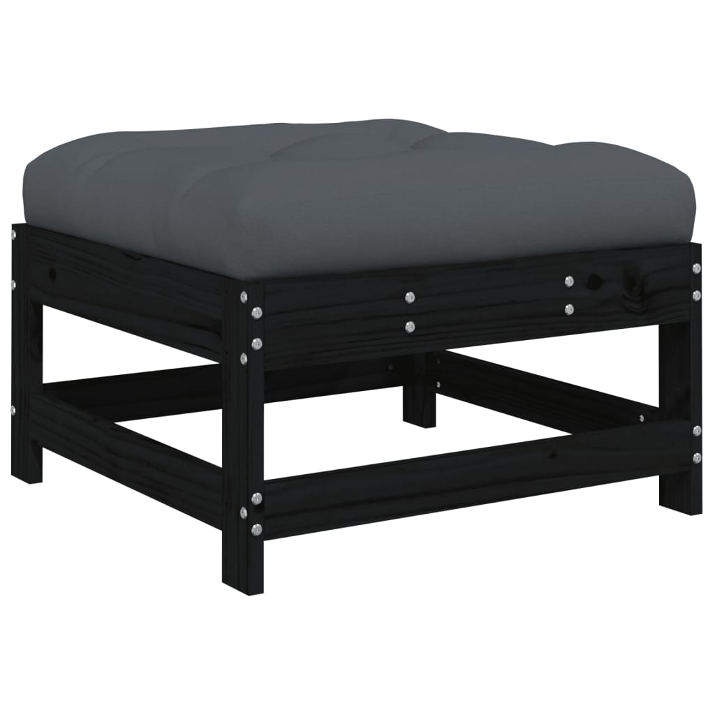 5-tlg. Garten-Lounge-Set mit Kissen Schwarz Massivholz