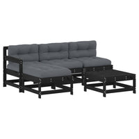 Thumbnail for 5-tlg. Garten-Lounge-Set mit Kissen Schwarz Massivholz