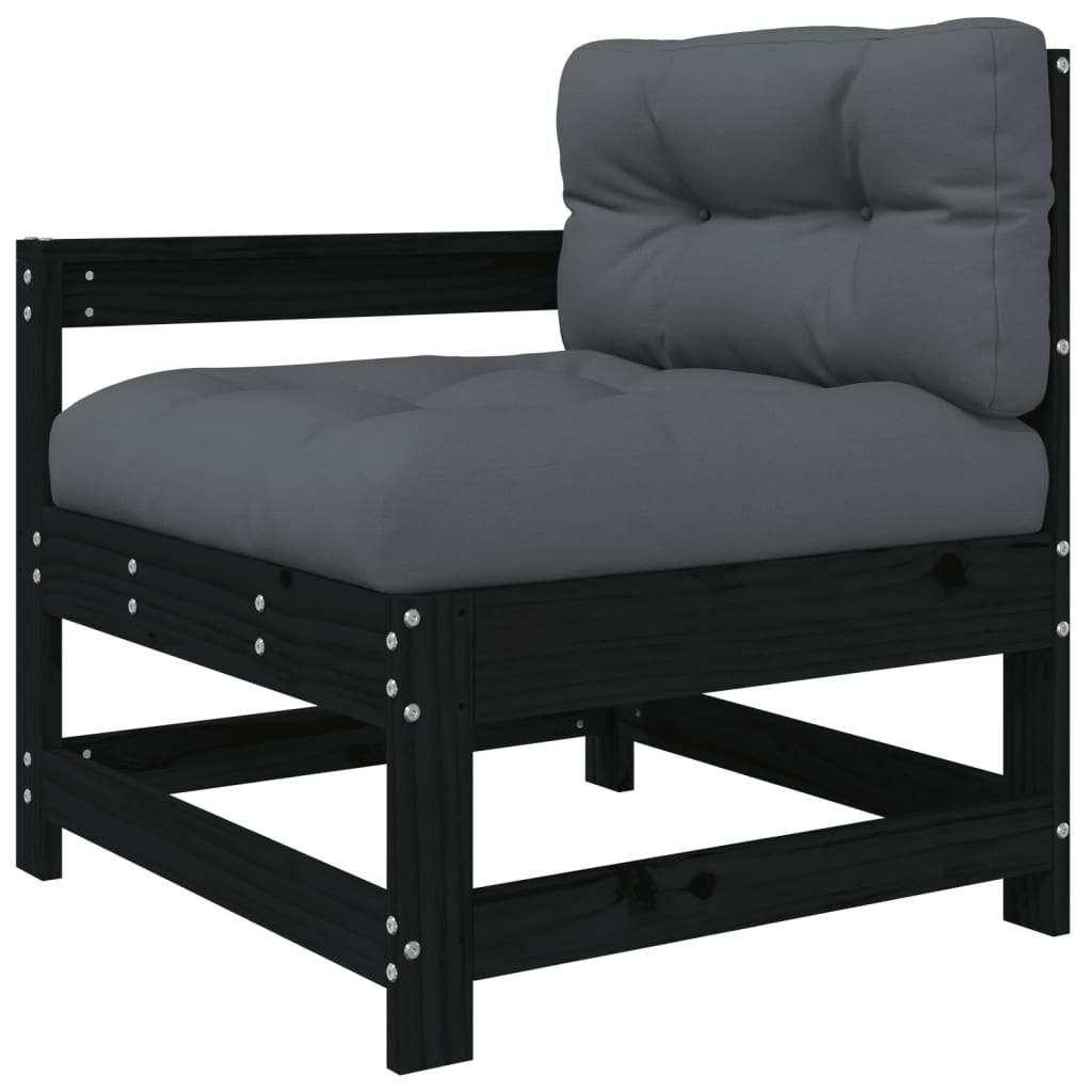 5-tlg. Garten-Lounge-Set mit Kissen Schwarz Massivholz