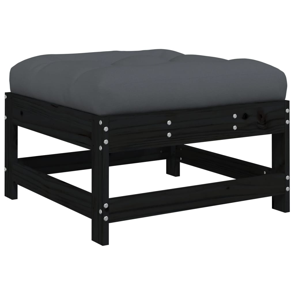 5-tlg. Garten-Lounge-Set mit Kissen Schwarz Massivholz