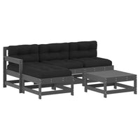 Thumbnail for 5-tlg. Garten-Lounge-Set mit Kissen Grau Massivholz
