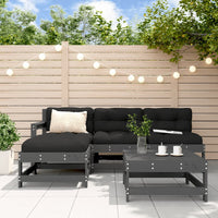 Thumbnail for 5-tlg. Garten-Lounge-Set mit Kissen Grau Massivholz