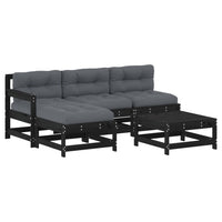 Thumbnail for 5-tlg. Garten-Lounge-Set mit Kissen Schwarz Massivholz