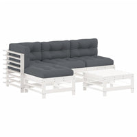 Thumbnail for 5-tlg. Garten-Lounge-Set mit Kissen Weiß Massivholz