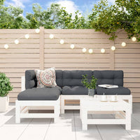 Thumbnail for 5-tlg. Garten-Lounge-Set mit Kissen Weiß Massivholz