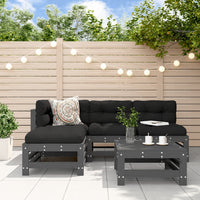 Thumbnail for 5-tlg. Garten-Lounge-Set mit Kissen Grau Massivholz