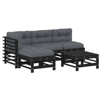 Thumbnail for 5-tlg. Garten-Lounge-Set mit Kissen Schwarz Massivholz