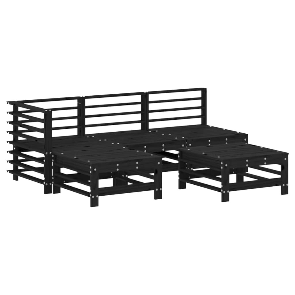 5-tlg. Garten-Lounge-Set mit Kissen Schwarz Massivholz