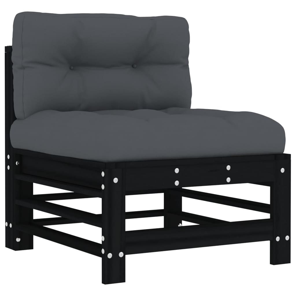 5-tlg. Garten-Lounge-Set mit Kissen Schwarz Massivholz