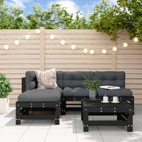 Thumbnail for 5-tlg. Garten-Lounge-Set mit Kissen Schwarz Massivholz