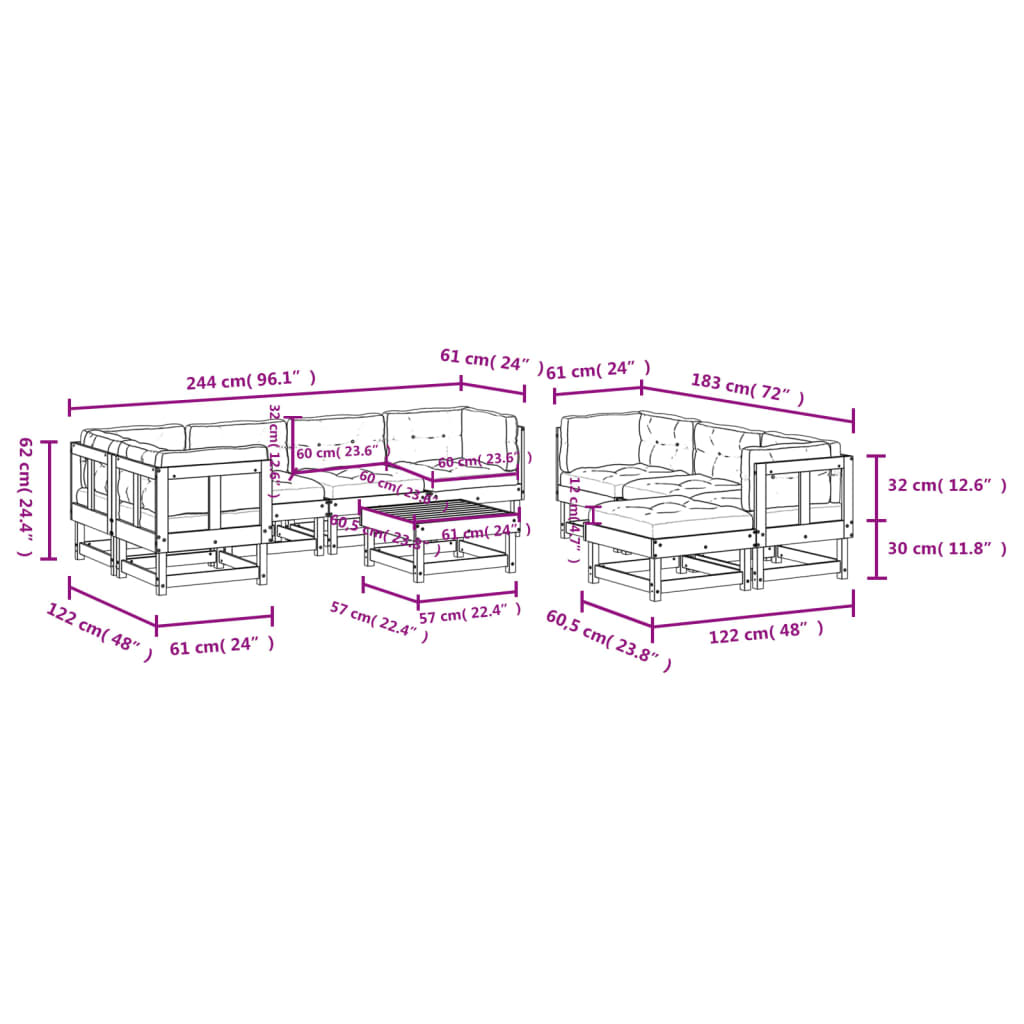 10-tlg. Garten-Lounge-Set mit Kissen Honigbraun Massivholz