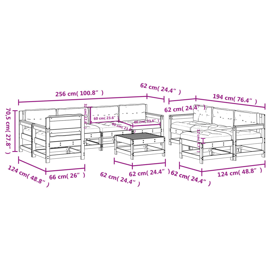 10-tlg. Garten-Lounge-Set mit Kissen Honigbraun Massivholz