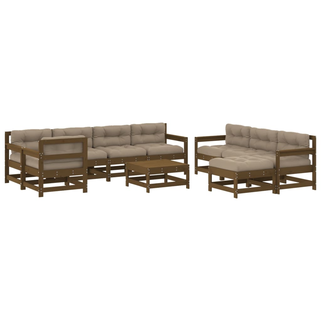 10-tlg. Garten-Lounge-Set mit Kissen Honigbraun Massivholz