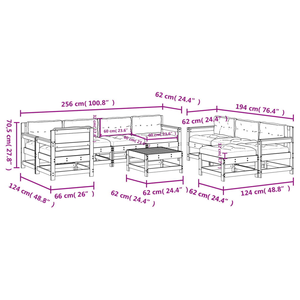 10-tlg. Garten-Lounge-Set mit Kissen Honigbraun Massivholz