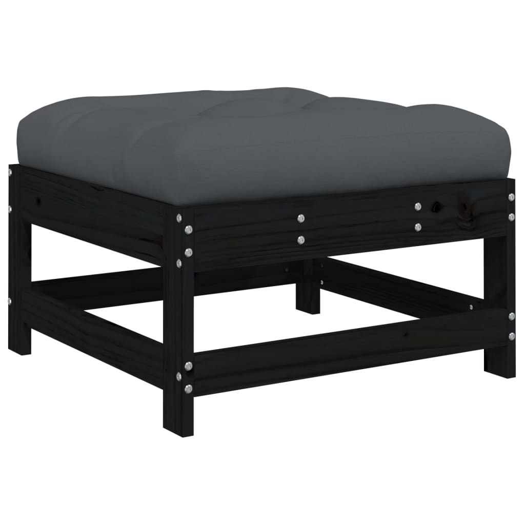 10-tlg. Garten-Lounge-Set mit Kissen Schwarz Massivholz