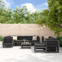 Thumbnail for 10-tlg. Garten-Lounge-Set mit Kissen Grau Massivholz