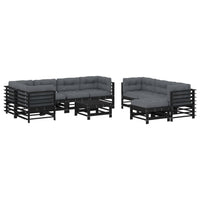 Thumbnail for 10-tlg. Garten-Lounge-Set mit Kissen Schwarz Massivholz