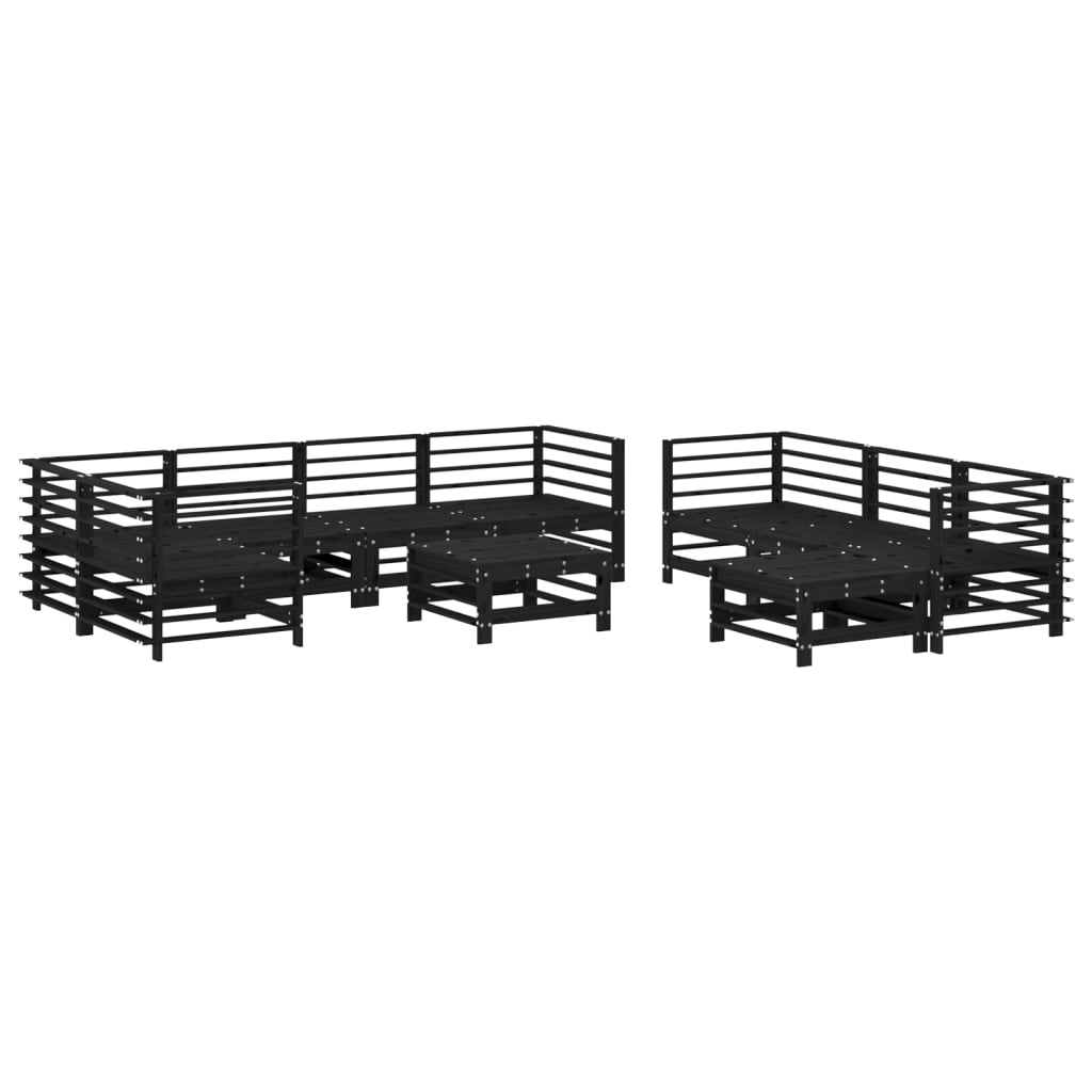 10-tlg. Garten-Lounge-Set mit Kissen Schwarz Massivholz