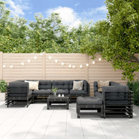 Thumbnail for 10-tlg. Garten-Lounge-Set mit Kissen Schwarz Massivholz
